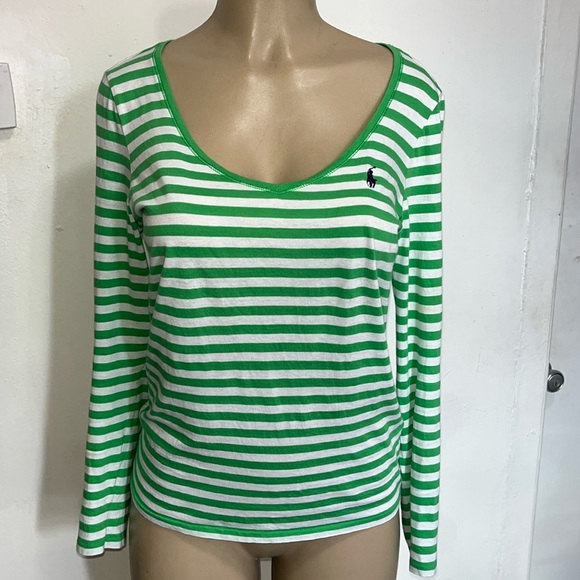 Ralph Lauren Tops - SOLD Ralph Lauren Preppy Striped V Neck Long Sleeve  TShirt Sz M